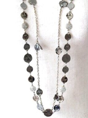 White House Black Market Long Coin Dangle Rhinestone Pave' Station Necklace 40"